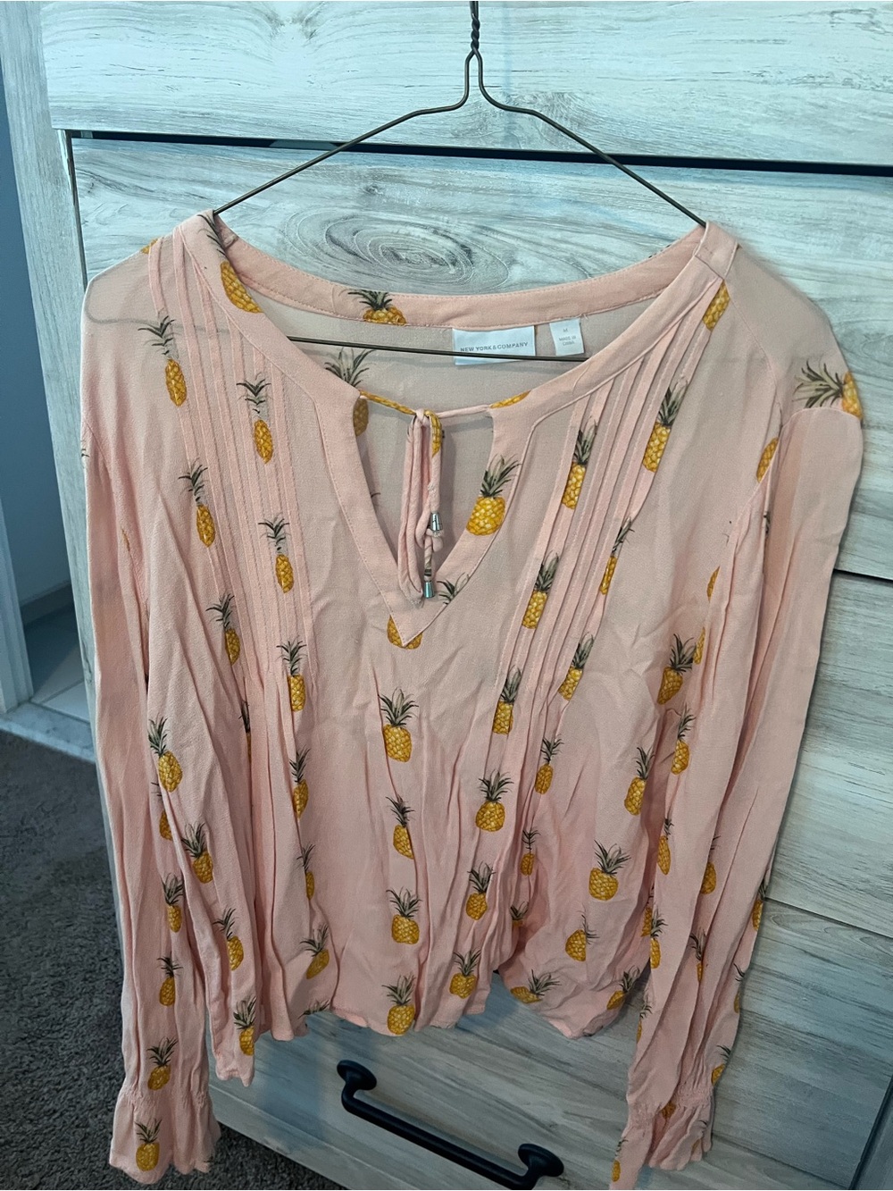 New York & Company Peach Pineapple Print Blouse